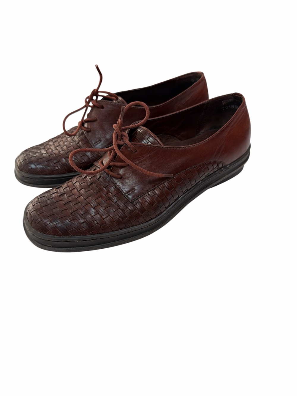 Vintage Brown Woven Leather Oxford Shoes Women’s 6.5 M Lace-Up Flats